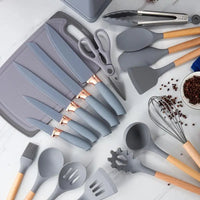 HKM-834515 19-Piece Heat Resistant Non-Stick Silicone Kitchenware Set with Utensil Holder