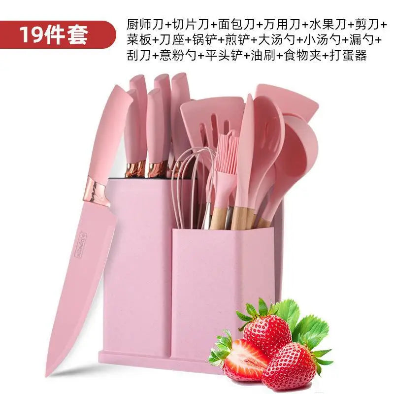 HKM-834515 19-Piece Heat Resistant Non-Stick Silicone Kitchenware Set with Utensil Holder