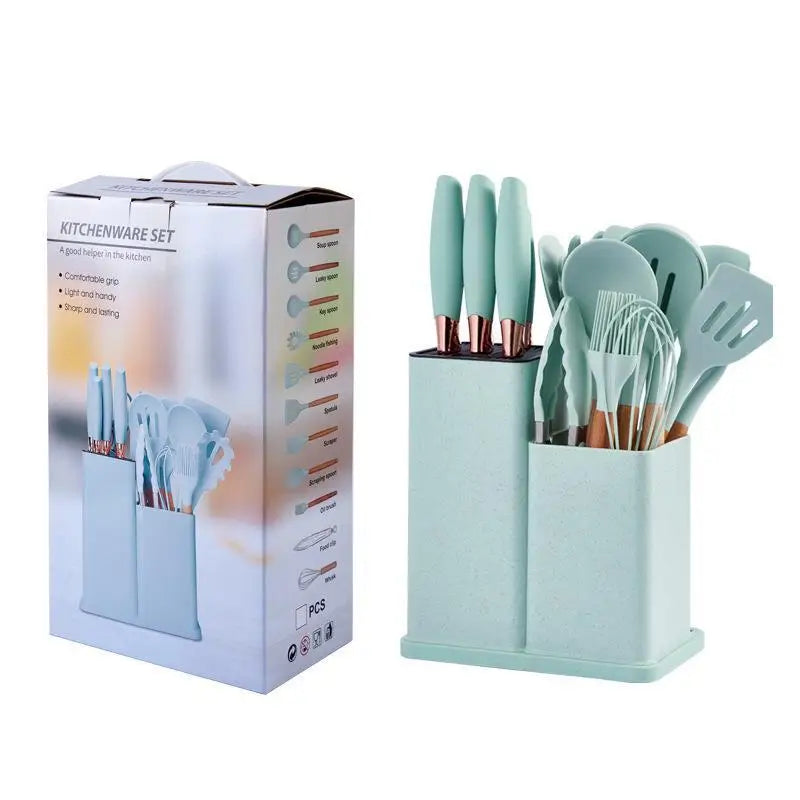 HKM-834515 19-Piece Heat Resistant Non-Stick Silicone Kitchenware Set with Utensil Holder