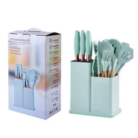 HKM-834515 19-Piece Heat Resistant Non-Stick Silicone Kitchenware Set with Utensil Holder