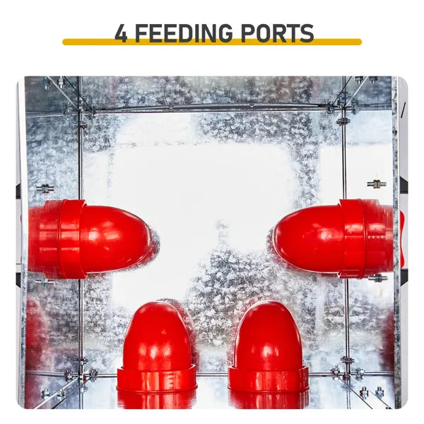 HKM-8345533 Rodent-Proof Automatic Chicken Feeder with 4 Ports - Large Capacity Galvanized Metal Poultry Feeder with Handles and Lid
