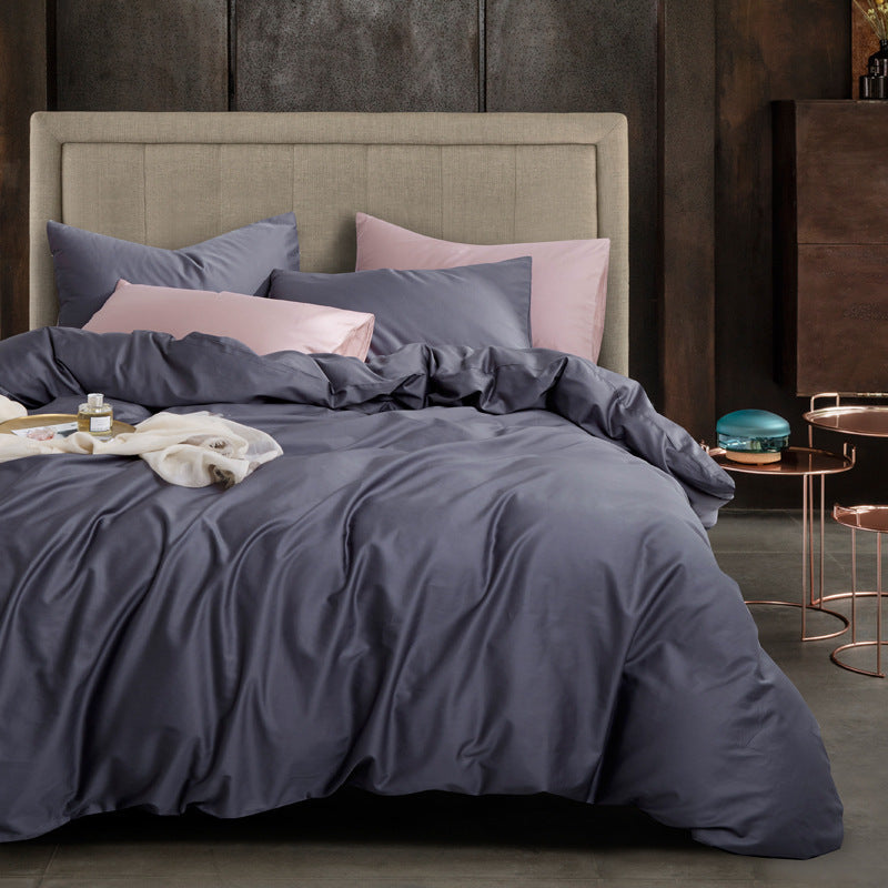 HKM-834579 Luxury Egyptian Cotton 60S Four-Piece Bed Cover Set - 100% Pure Cotton Fitted Sheet, Quilt Cover, and Pillow Covers