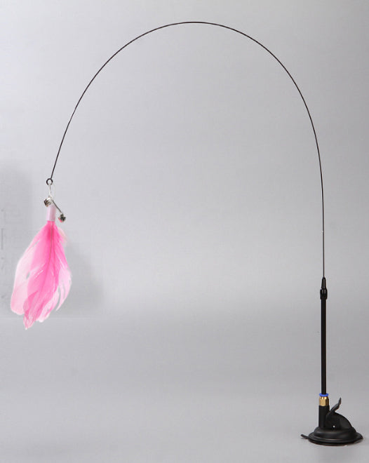 HKM-8346173 Suction Cup Cat Teaser with Steel Wire and Feather Replacement Head for Interactive Play