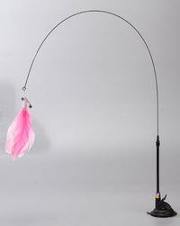 HKM-8346173 Suction Cup Cat Teaser with Steel Wire and Feather Replacement Head for Interactive Play