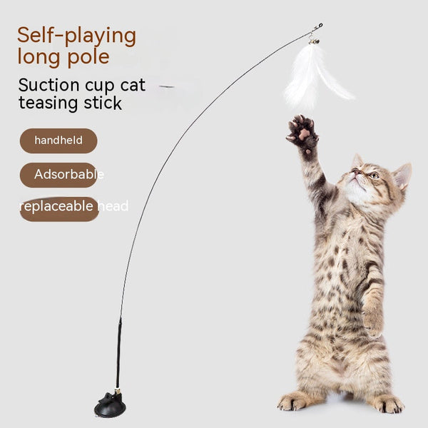HKM-8346173 Suction Cup Cat Teaser with Steel Wire and Feather Replacement Head for Interactive Play