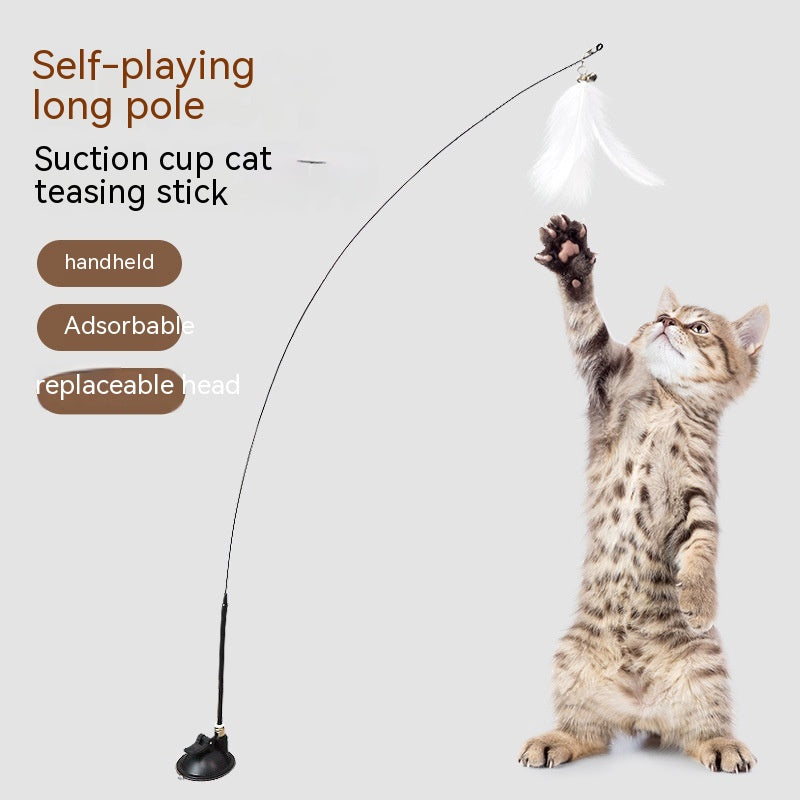 HKM-8346173 Suction Cup Cat Teaser with Steel Wire and Feather Replacement Head for Interactive Play