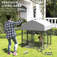 HKM-8348989 Outdoor Dog Kennel with Adjustable Bowl Racks and Waterproof Cover, 3.9' x 3.9' x 4.5'