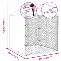 HKM-8350397 Spacious Outdoor Dog Kennel with Roof, Galvanized Steel, Silver, 2x2x2.5 m