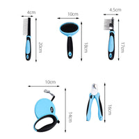 HKM-8350909 Complete Pet Grooming Kit with Nail Clippers, Traction Rope, and Combs in Blue and Pink