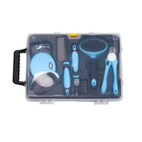 HKM-8350909 Complete Pet Grooming Kit with Nail Clippers, Traction Rope, and Combs in Blue and Pink
