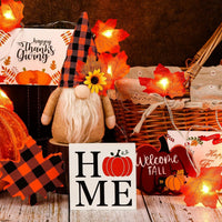 HKM-835091 Autumn Gnome Tiered Tray Decoration Set with Maple Leaf Lights and Greeting Cards