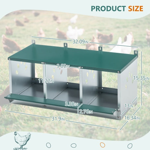 HKM-8352701 Galvanized Steel Metal Nesting Box for Hens, 3 Compartment Design, Easy to Assemble