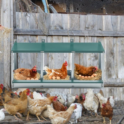 HKM-8352701 Galvanized Steel Metal Nesting Box for Hens, 3 Compartment Design, Easy to Assemble