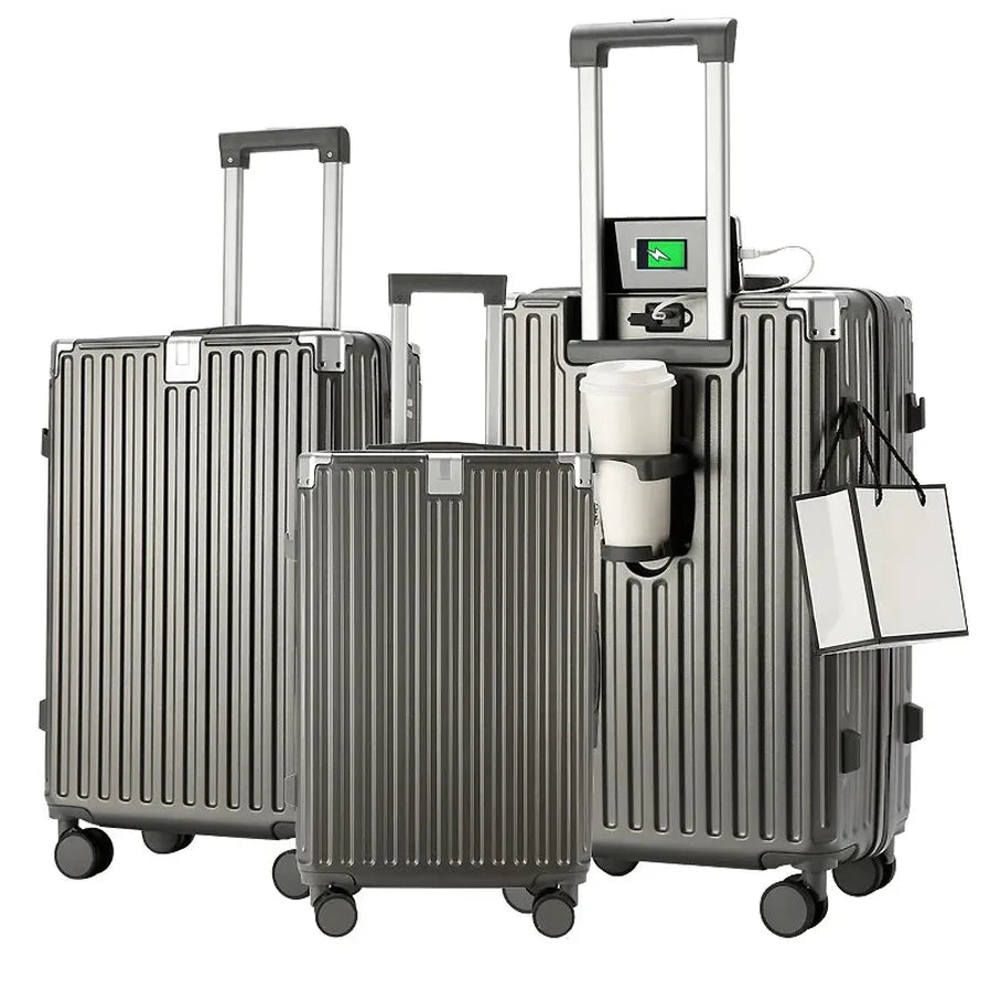 HKM-835347 Durable 4-Wheel Soft Shell Travel Luggage Set with Carry-On Suitcase