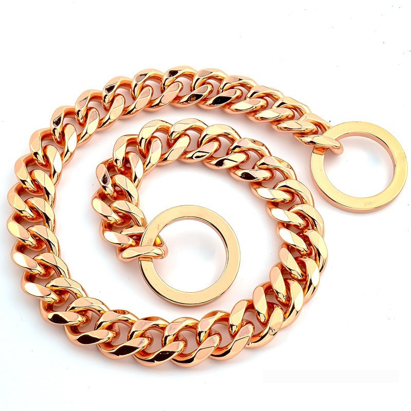 HKM-8353725 Hip Hop Style Titanium Steel 15mm Dog Leash - Various Colors and Lengths Available