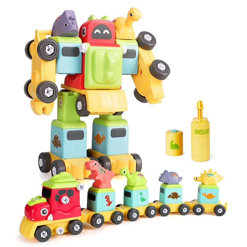 HKM-835539 5-in-1 Train Robot Building Blocks Set - DIY Dinosaur & Vehicle Play Puzzle - Educational Toy for Ages 3+