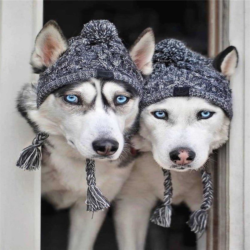 HKM-8355901 Cozy Woolen Dog Hat for Autumn & Winter - Gray Linen, Sizes S to L