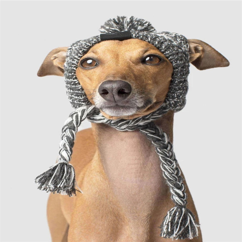 HKM-8355901 Cozy Woolen Dog Hat for Autumn & Winter - Gray Linen, Sizes S to L