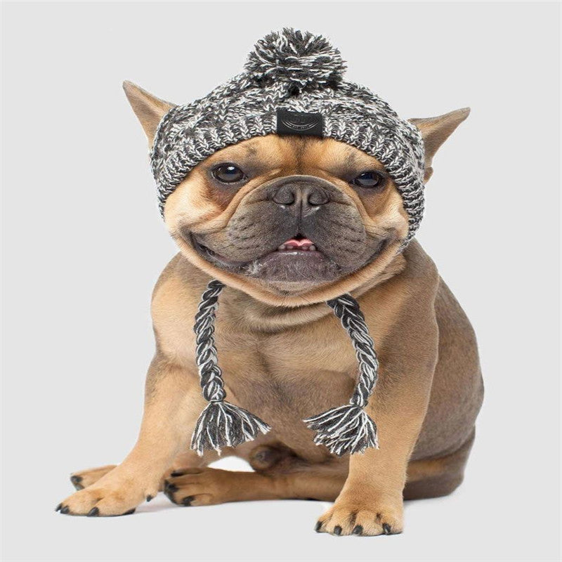 HKM-8355901 Cozy Woolen Dog Hat for Autumn & Winter - Gray Linen, Sizes S to L