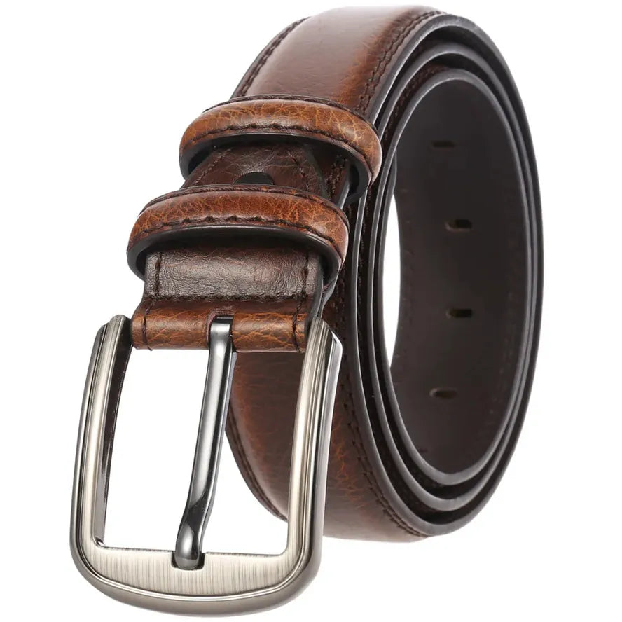 HKM-835667 Men's Vintage Leather Belt with Punch Pin Buckle and Hole Design