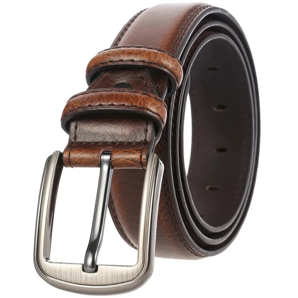 HKM-835667 Men's Vintage Leather Belt with Punch Pin Buckle and Hole Design