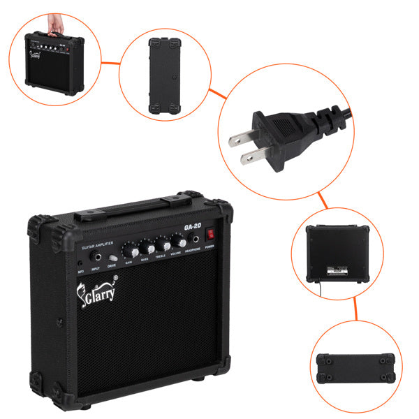 HKM-835795 20W Portable Electric Guitar Amplifier with Volume, Treble, Bass, and Middle Controls