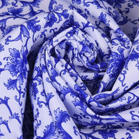 HKM-835795 Blue Floral Pattern Polyester Fabric on White Background - 1.5 x 1 Meter