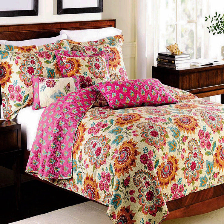 HKM-835795 Pure Cotton Summer Floral Duvet Set - Three-Piece Bedding Collection