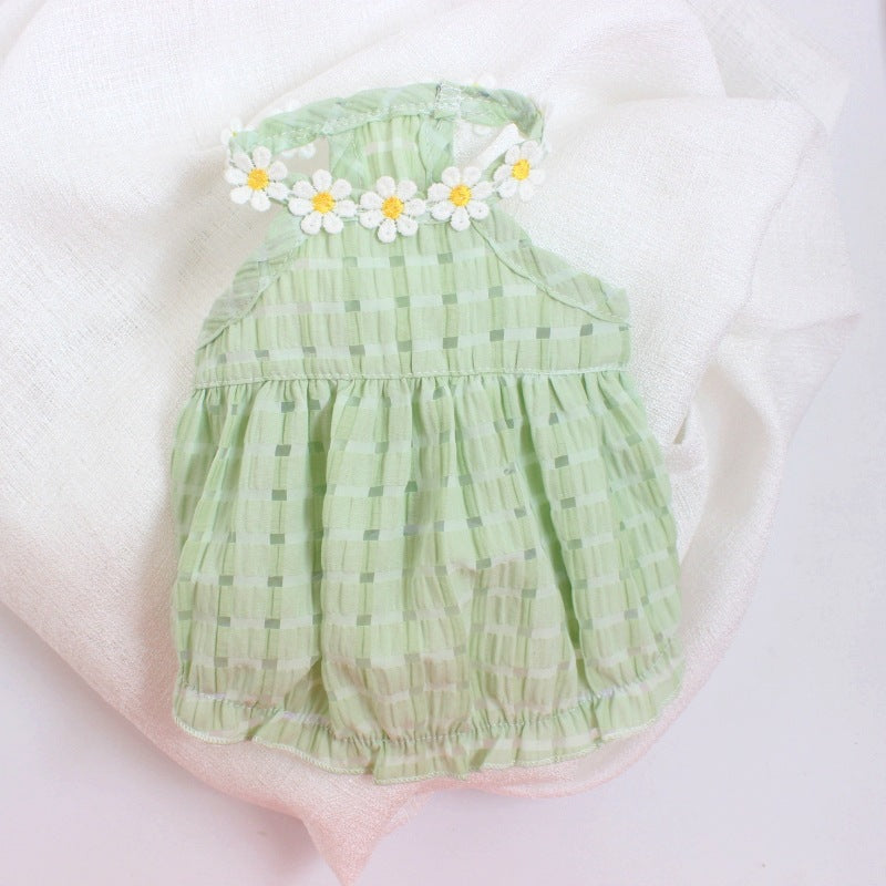 HKM-8358461 Breathable Summer Pet Skirt for Cats and Small Dogs - Lightweight Princess Style in Yellow and Green