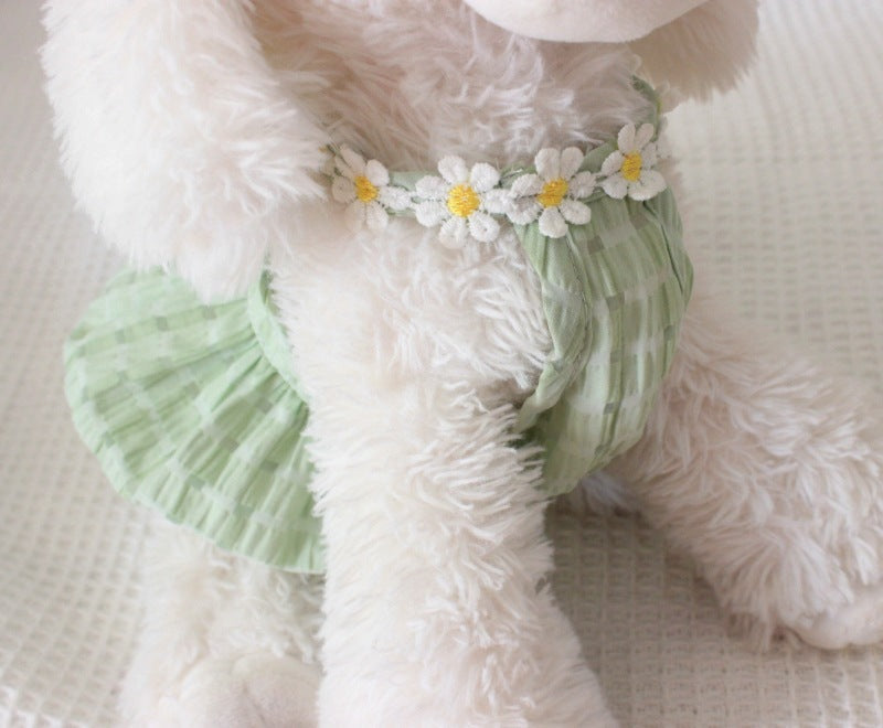 HKM-8358461 Breathable Summer Pet Skirt for Cats and Small Dogs - Lightweight Princess Style in Yellow and Green