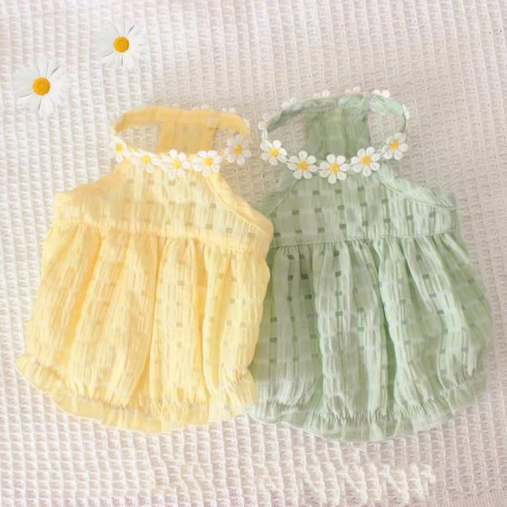 HKM-8358461 Breathable Summer Pet Skirt for Cats and Small Dogs - Lightweight Princess Style in Yellow and Green