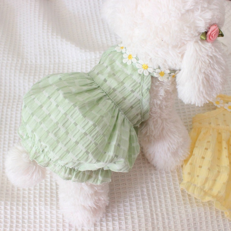 HKM-8358461 Breathable Summer Pet Skirt for Cats and Small Dogs - Lightweight Princess Style in Yellow and Green