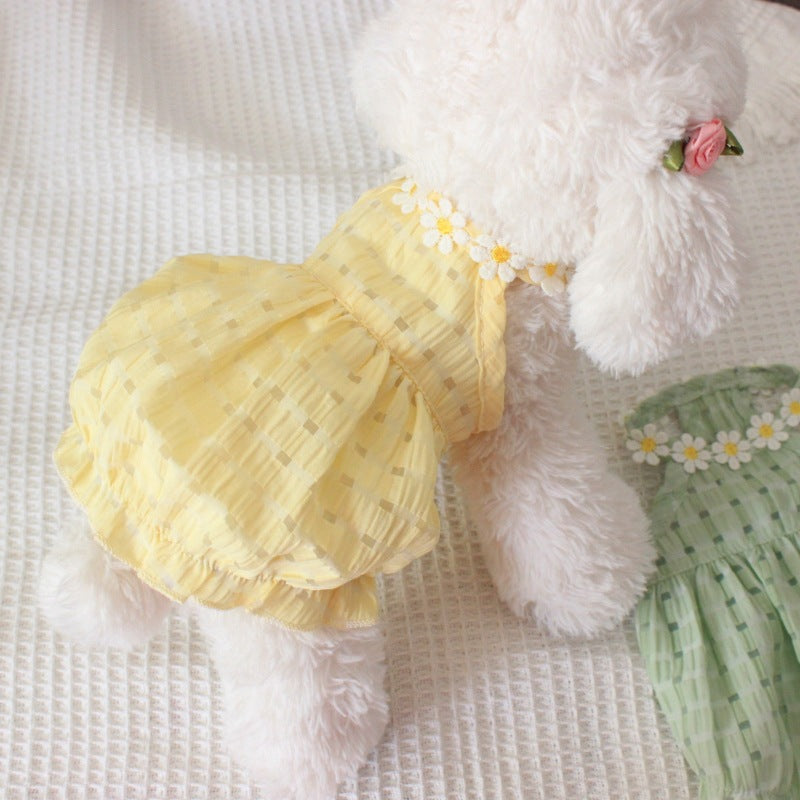 HKM-8358461 Breathable Summer Pet Skirt for Cats and Small Dogs - Lightweight Princess Style in Yellow and Green