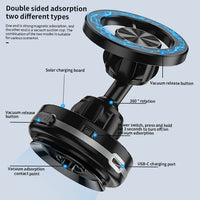 HKM-835859 Universal 360-Degree Rotation Solar-Powered Car Phone Holder with Vacuum Suction Cup and Magnetic Mount