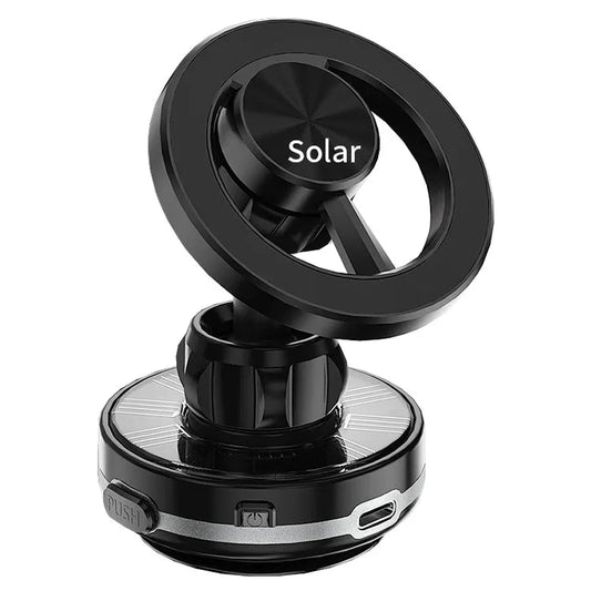 HKM-835859 Universal 360-Degree Rotation Solar-Powered Car Phone Holder with Vacuum Suction Cup and Magnetic Mount