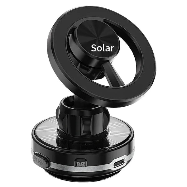 HKM-835859 Universal 360-Degree Rotation Solar-Powered Car Phone Holder with Vacuum Suction Cup and Magnetic Mount