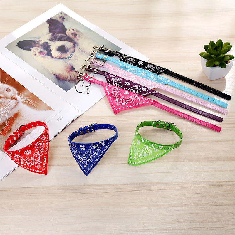 HKM-8358845 Triangle Saliva Towel Dog Collar in Pink, Black, Red, Purple, Green, Rose Red, Royal Blue, and Sky Blue - Leather, Sizes S to XXL