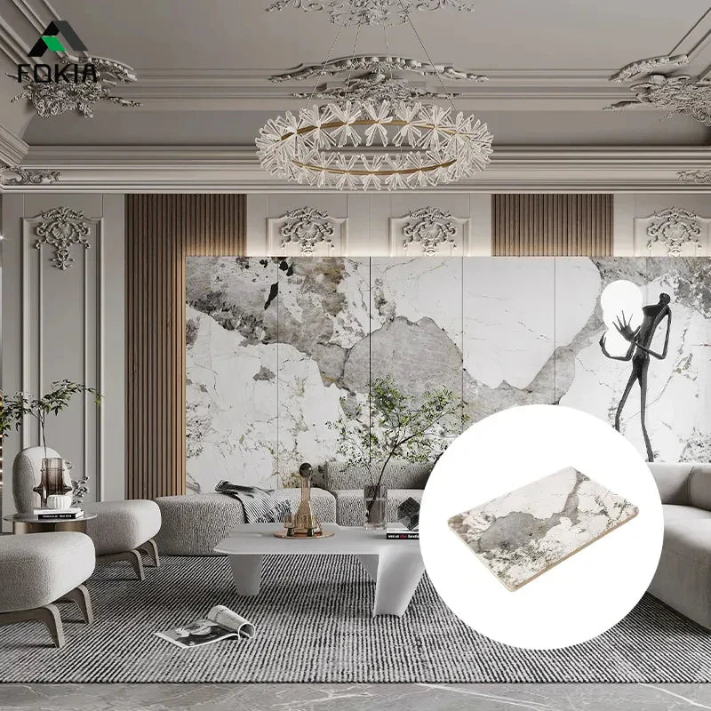 HKM-835987 High-Gloss SPC Wall Panel and PVC Marble Board for Interior Decoration