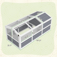 HKM-8360509 Wooden Tortoise Habitat with Bottomless Design, Doors, and Sun Panel Windows for Small Animals and Rabbits, Light Gray