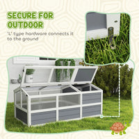 HKM-8360509 Wooden Tortoise Habitat with Bottomless Design, Doors, and Sun Panel Windows for Small Animals and Rabbits, Light Gray