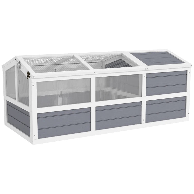 HKM-8360509 Wooden Tortoise Habitat with Bottomless Design, Doors, and Sun Panel Windows for Small Animals and Rabbits, Light Gray