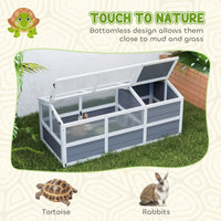 HKM-8360509 Wooden Tortoise Habitat with Bottomless Design, Doors, and Sun Panel Windows for Small Animals and Rabbits, Light Gray