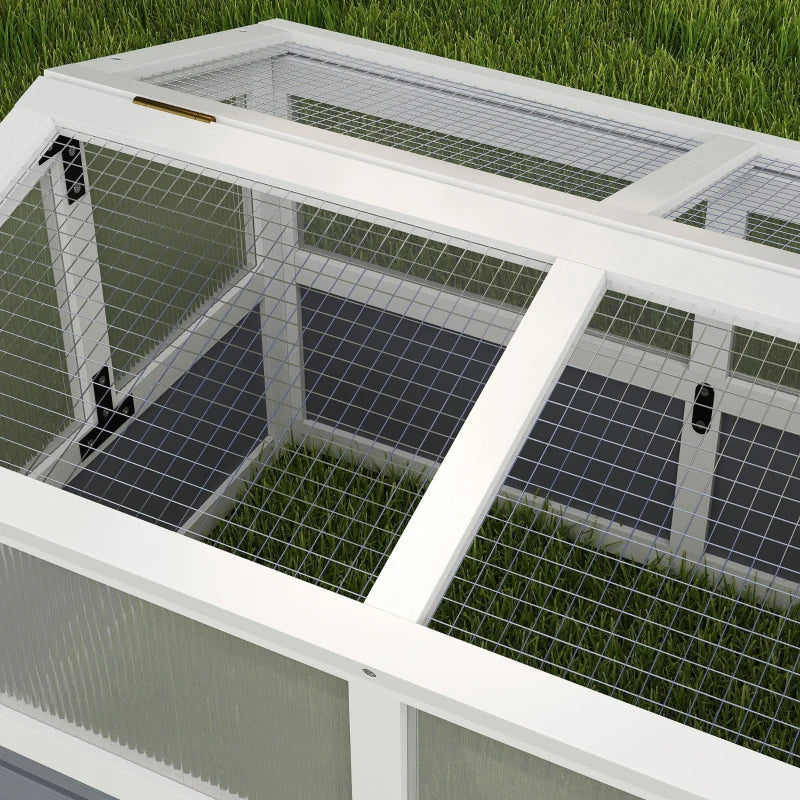 HKM-8360509 Wooden Tortoise Habitat with Bottomless Design, Doors, and Sun Panel Windows for Small Animals and Rabbits, Light Gray