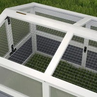 HKM-8360509 Wooden Tortoise Habitat with Bottomless Design, Doors, and Sun Panel Windows for Small Animals and Rabbits, Light Gray