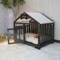 HKM-8360893 Removable and Washable Wood Dog House for Cats and Small Dogs - Walnut and White