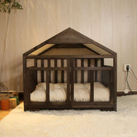 HKM-8360893 Removable and Washable Wood Dog House for Cats and Small Dogs - Walnut and White