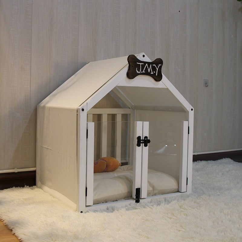 HKM-8360893 Removable and Washable Wood Dog House for Cats and Small Dogs - Walnut and White