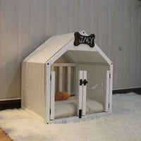 HKM-8360893 Removable and Washable Wood Dog House for Cats and Small Dogs - Walnut and White
