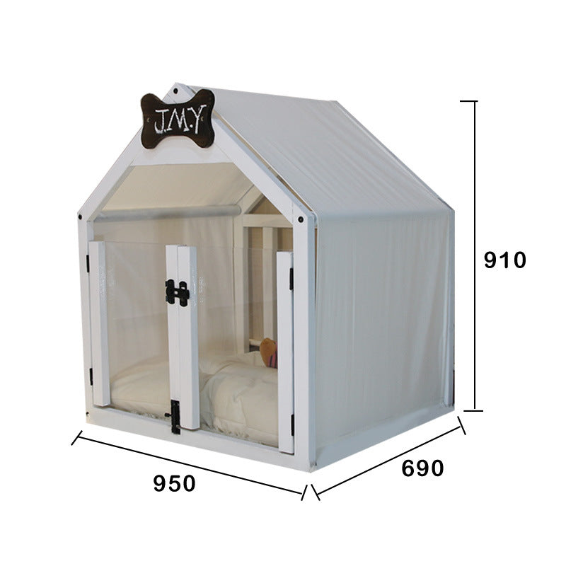 HKM-8360893 Removable and Washable Wood Dog House for Cats and Small Dogs - Walnut and White