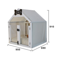 HKM-8360893 Removable and Washable Wood Dog House for Cats and Small Dogs - Walnut and White